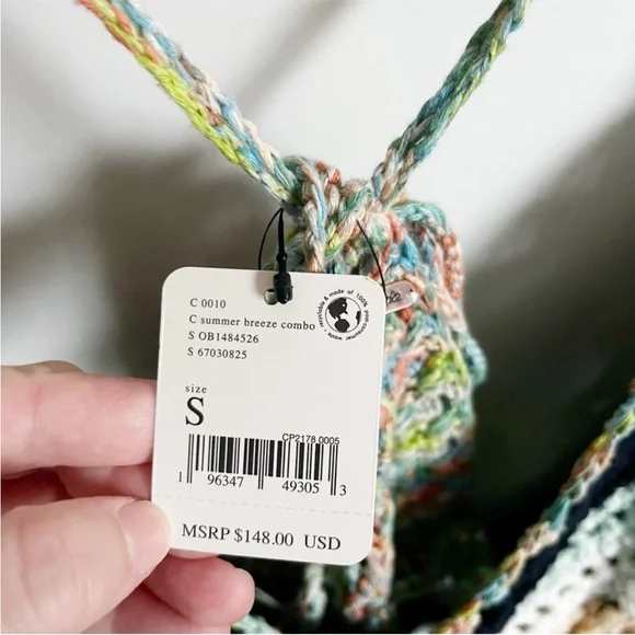 Free People Swim Up tank top blue green open knit sleeveless boho crochet - Picture 9 of 11